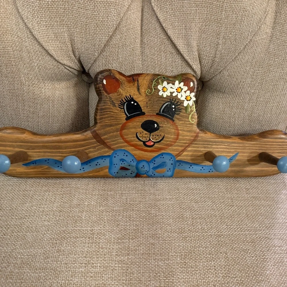 Charming Bear Wall Hook with Blue Accents cottage